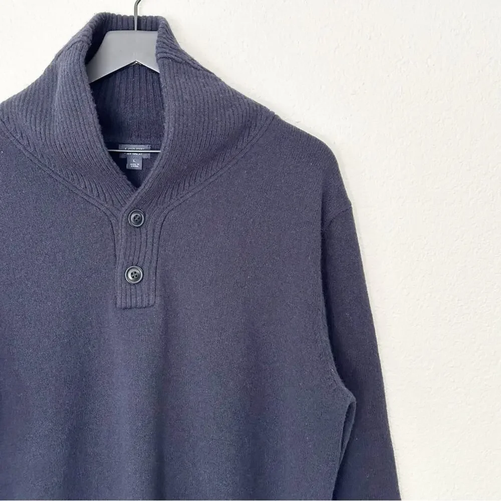 J. Crew Sweater Mens 100% Lambs Wool Button‎ Cowl Neck Navy Cozy Casual Large